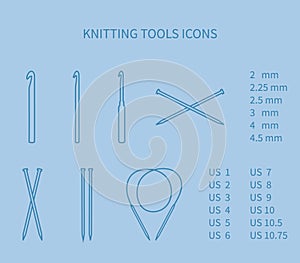 Knitting tool icon set. Minimalism, neat outlines.