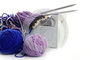 Knitting tools with wool thread balls