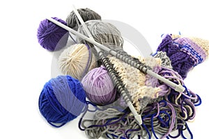 Knitting tools with wool thread balls