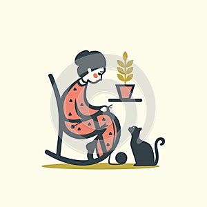 Knitting woman with cat