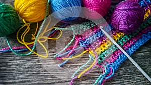 Knitting yarn in rainbow colors