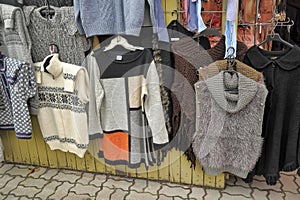Knitwear hung for sale at flea market