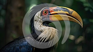 Knobbed Hornbill, Rhyticeros cassidix, from Sulawesi, Indonesia. Beautiful jungle hornbill in the wildlife. Generative Ai