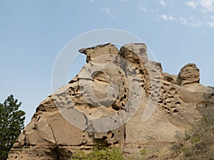 Knobby Rock Formation with Pits in Medicine Rock State Park in Montana