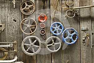 Knobs and handles on barn door photo