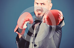 Knockout and energy. Fight. businessman in formal suit and bow tie. Business and sport success. powerful man boxer ready
