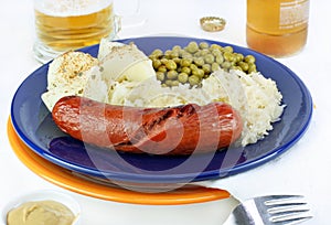 Knockwurst dinner with sauerkraut