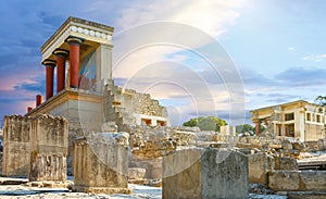 Knossos palace at Crete, Greece Knossos Palace, is largest Bronze Age archaeological site on Crete and the ceremonial