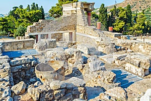 Knossos palace at Crete, Greece Knossos Palace, is largest Bronze Age archaeological site on Crete and the ceremonial