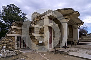 Knossos Palace, Crete / Greece - March 14, 2019: View of the ancient ruins at the archaeological site of Knossos in Heraklion city