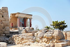 Knossos palace is the largest bronze age archaeological site on Crete island, Greece. Detail of ancient ruins of famous Minoan