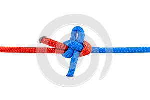 Knot on a cord isolated on a white background