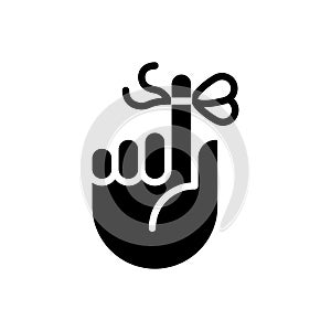 Knot on finger for memory black glyph icon