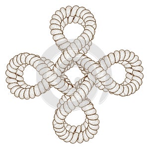 Knot Rope Vector. Illustration Isolated On White Background. Twisted Rope.