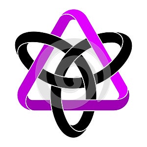 Knot Triquetra with triangle shape made of intertwined mobius stripes. Stylized celtic trinity symbol for tattoo design