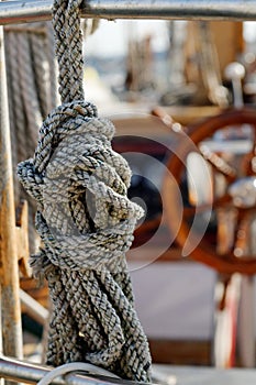 Knotted rope on yacht