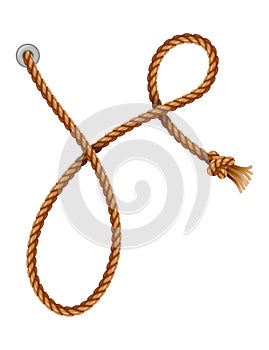 Knotted ropes with tassels and holes. Knot cord curve, rope sailor marine. Curtain tassels, realistic rope elements