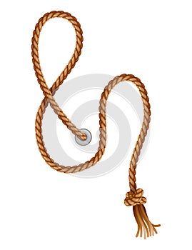 Knotted ropes with tassels and holes. Knot cord curve, rope sailor marine. Curtain tassels, realistic rope elements