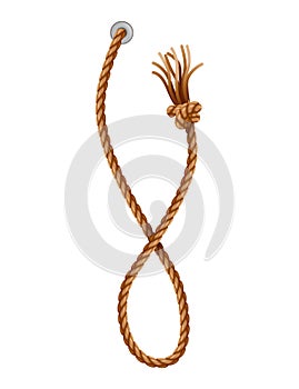 Knotted ropes with tassels and holes. Knot cord curve, rope sailor marine. Curtain tassels, realistic rope elements