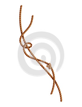 Knotted ropes with tassels and holes. Knot cord curve, rope sailor marine. Curtain tassels, realistic rope elements