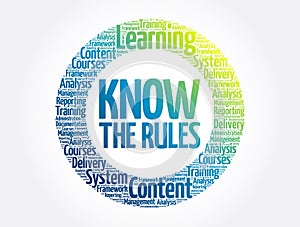 Know the Rules circle word cloud, business concept