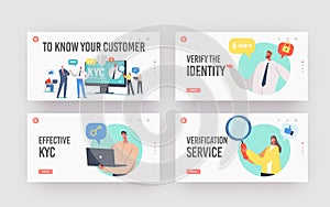 Know Your Customer Landing Page Template Set. Business Verifying of Clients Identity and Assessing their Suitability