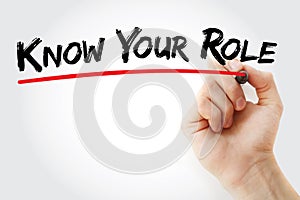 Know your Role text with marker, business concept background