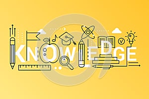 Knowledge 2019 word trendy composition concept banner. Outline stroke science, school, university and online education