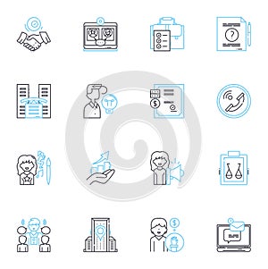 Knowledge Acquisition linear icons set. Learning, Cognition, Insight, Comprehension, Perception, Understanding