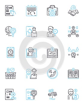 Knowledge Acquisition linear icons set. Learning, Cognition, Insight, Comprehension, Perception, Understanding