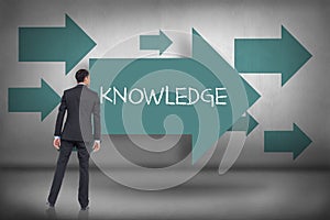 Knowledge against blue arrows pointing