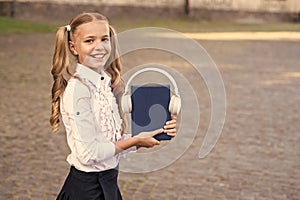 Knowledge assimilate better this way. Audio book concept. Digital technologies for learning. Elearning and modern