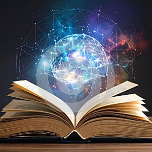 Knowledge and Brain: Book and Digital Brain Illustration