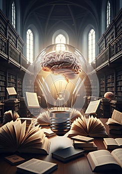 Knowledge brain in lightbulb.