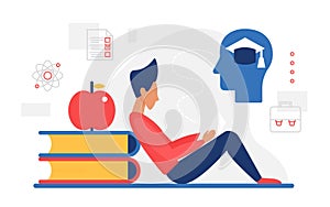 Knowledge education creative concept, graduate man sitting with literature books