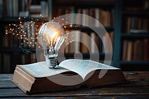 Knowledge fusion Books and light bulbs symbolize creativity and innovation