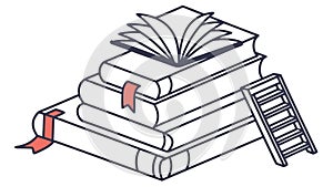 Knowledge Ladder Stack of Books Outline, vector design Generative AI