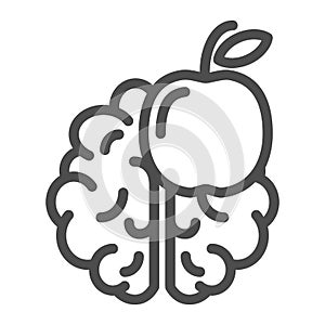 Knowledge line icon. Brain and apple vector illustration isolated on white. Think outline style design, designed for web