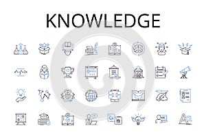 Knowledge line icons collection. Wisdom, Expertise, Awareness, Perception, Insight, Comprehension, Acumen vector and