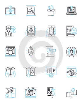 Knowledge management linear icons set. Collaboration, Innovation, Training, Learning, Transfer, Sharing, Retention line