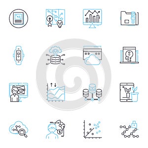 Knowledge organization linear icons set. Cataloging, Indexing, Taxonomy, Metadata, Classification, Thesaurus, Ontology