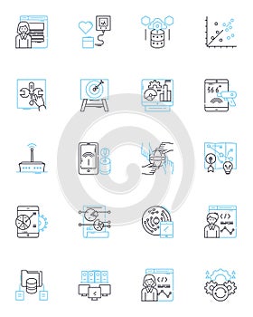 Knowledge organization linear icons set. Cataloging, Indexing, Taxonomy, Metadata, Classification, Thesaurus, Ontology photo
