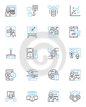 Knowledge organization linear icons set. Cataloging, Indexing, Taxonomy, Metadata, Classification, Thesaurus, Ontology photo