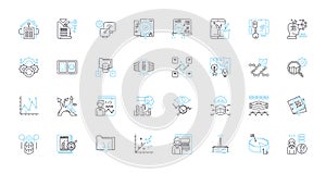 Knowledge organization linear icons set. Cataloging, Indexing, Taxonomy, Metadata, Classification, Thesaurus, Ontology photo