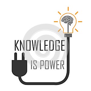 Knowledge is power. An old proverb to motivate people- graphic showing the brain in a lightbulb