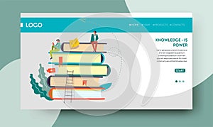 Knowledge power web page template books pile