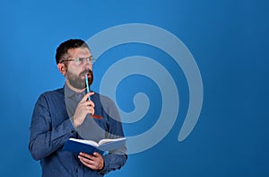 Knowledge and scheduling concept. Professor with puzzled face