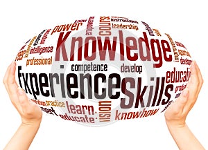 Knowledge Skills Experience word cloud hand sphere concept