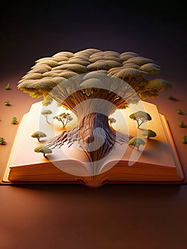 Knowledge tree growing from open book pages