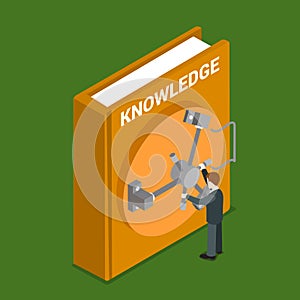 Knowledge valuable human book lock flat 3d isometric vector photo